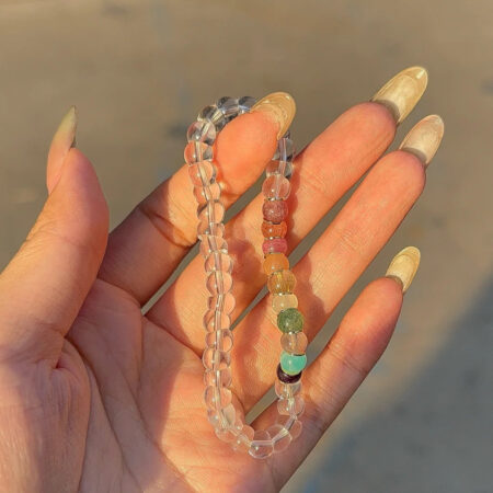 Tibetan Angled-Cut White Crystal Bracelet with Multicolor Crystals – Top-Grade Clear Quartz, Stress-Relieving & Meditation-Friendly