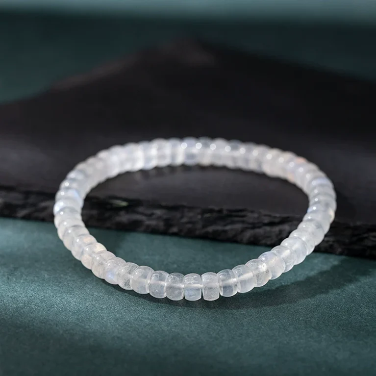 Natural Sri Lankan White Moonstone Straight-Cut Beaded Bracelet - Elegant Gift for Her