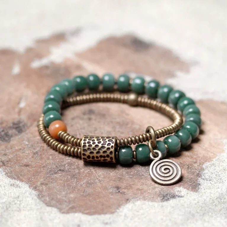 Double-Layer Bodhi Beads& Brass Bracelet Calming Stress-Relief Stack for Women