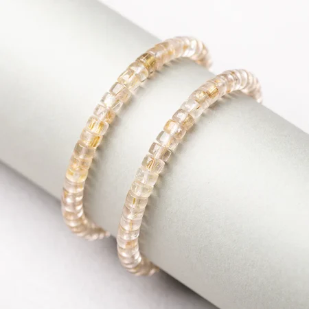 Natural Crystal Rutilated Quartz Bracelet - Precision Cut 3x6mm Beads