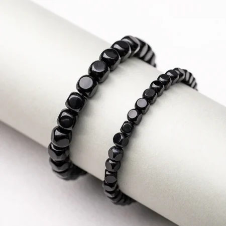 Natural Black Agate Hexagonal Bead Bracelet Unisex Couple Design
