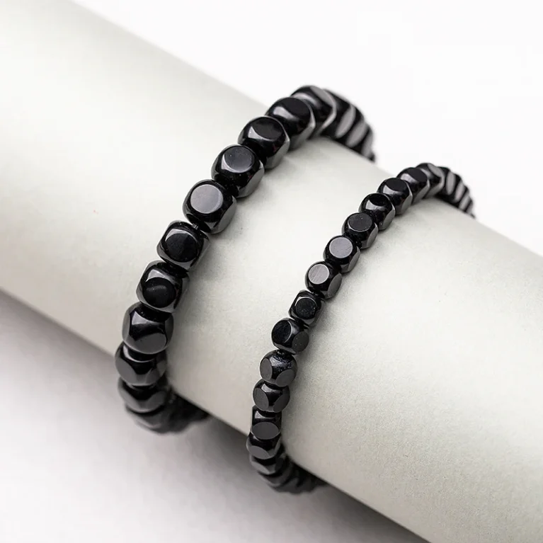 Natural Black Agate Hexagonal Bead Bracelet Unisex Couple Design