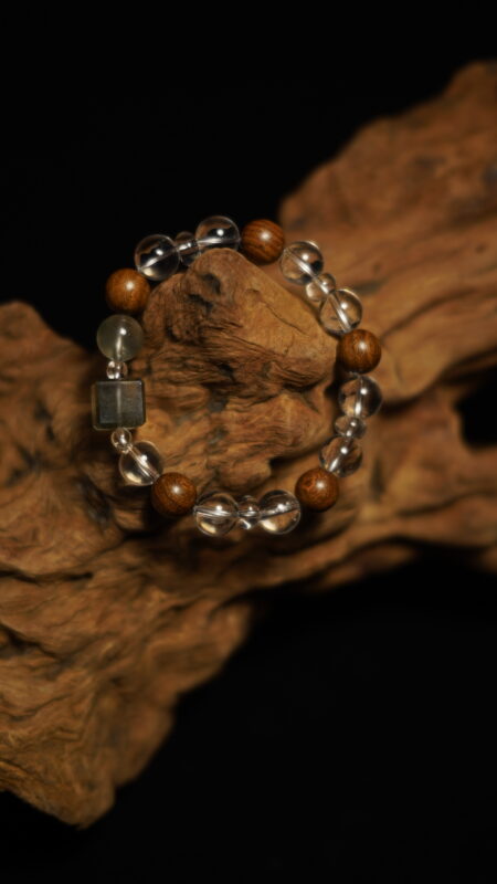 Handmade Crystal & Peachwood Bead Bracelet – 8 mm beads, stretch fit